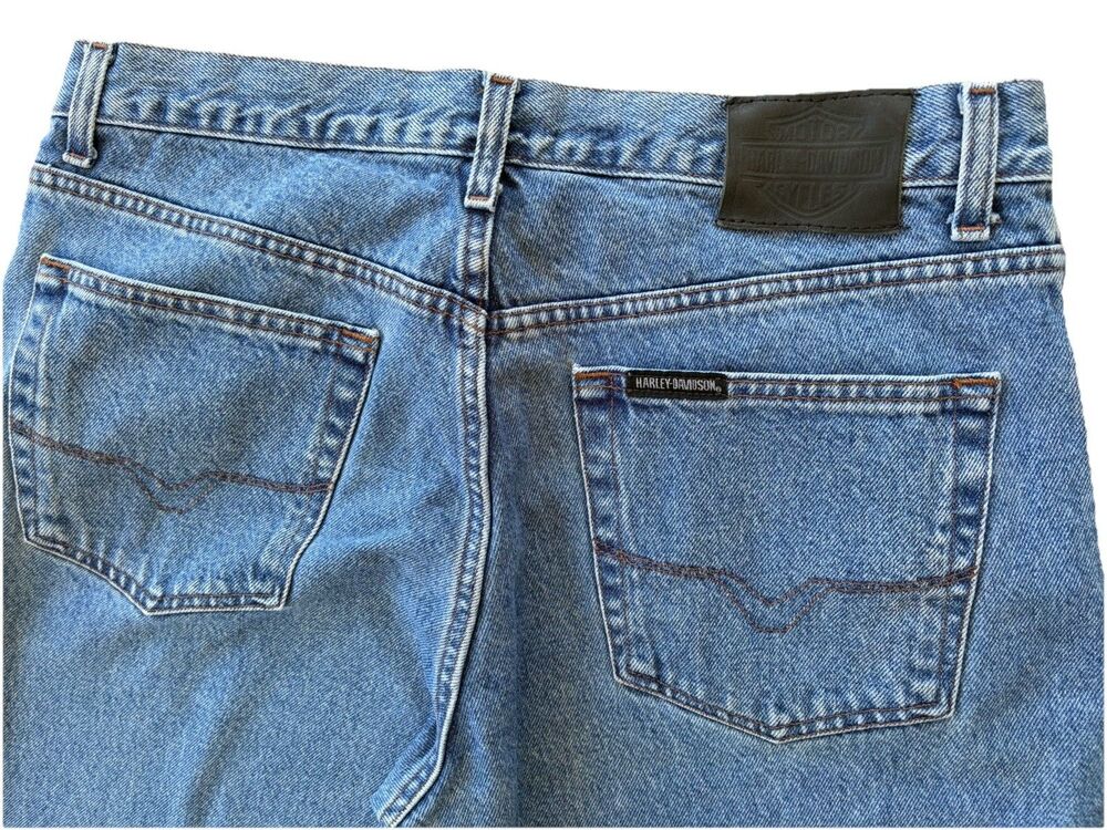 Harley Davidson Jeans Men’s 36x30 Straight Leg Faded Blue Denim Biker Motorcycle